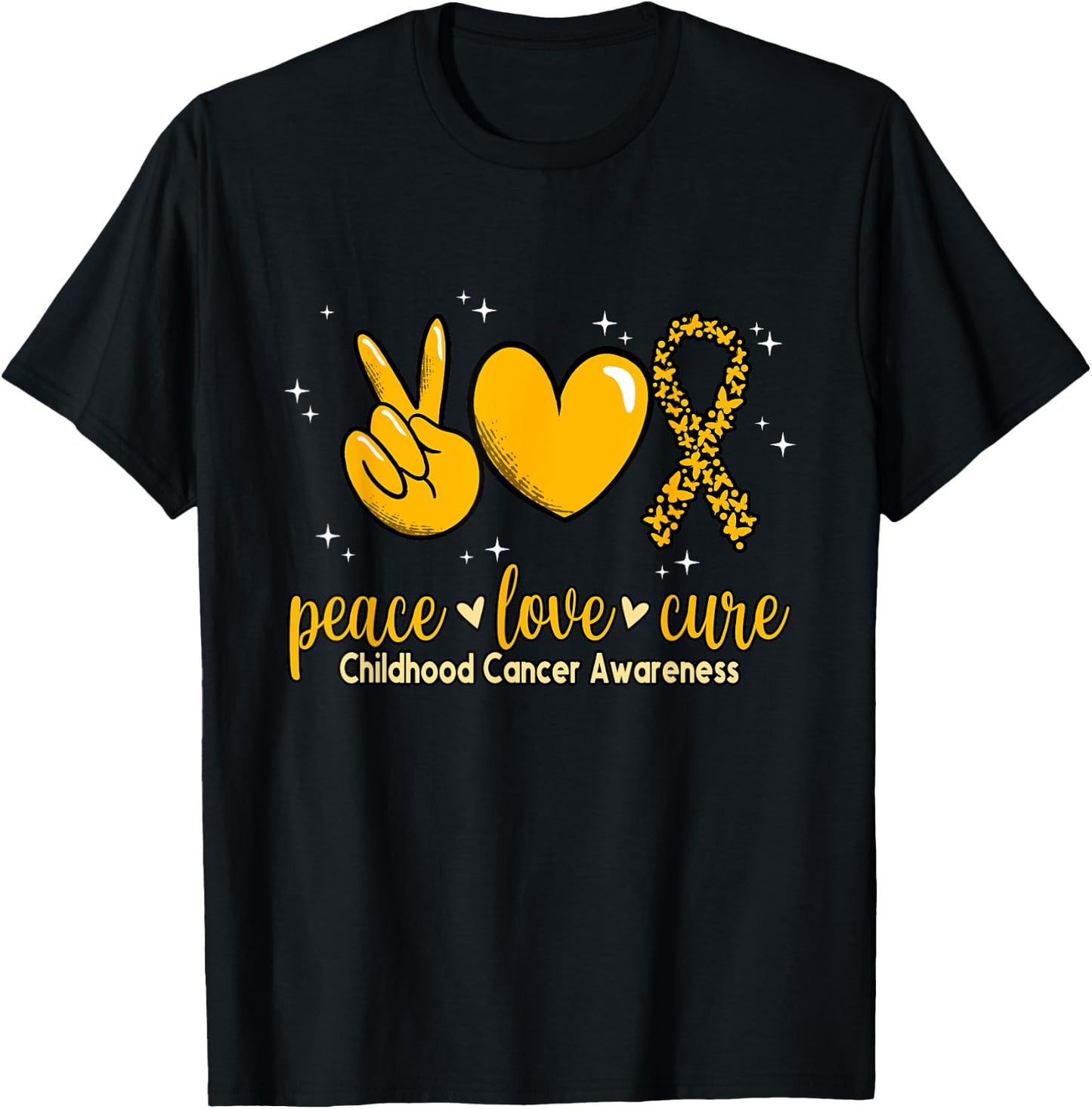 Childhood Cancer Awareness Peace Love Cure Childhood Cancer T-Shirt - T-Shirt | Black