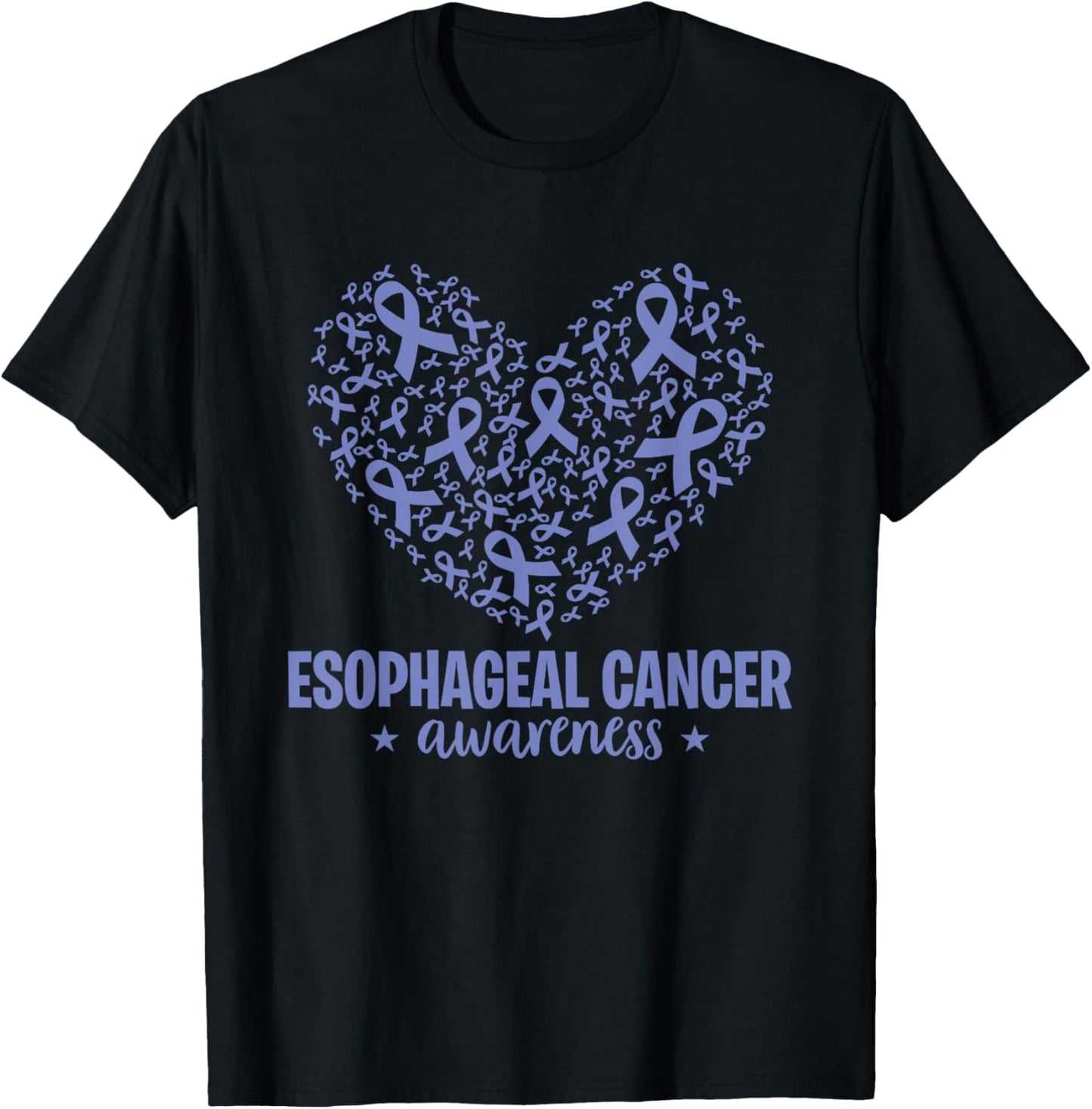 Esophageal Cancer Awareness Periwinkle Ribbon Heart T-Shirt - T-Shirt | Black