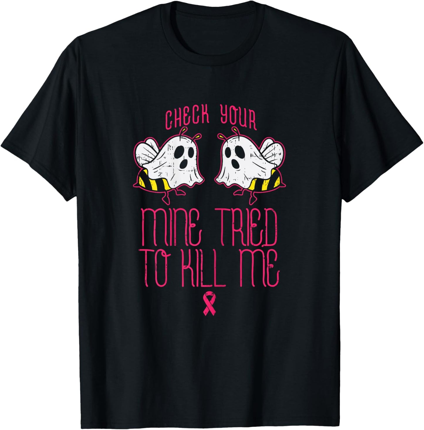 Check Your Boo-bees Funny Halloween Breast Cancer Awareness T-Shirt - T-Shirt | Black