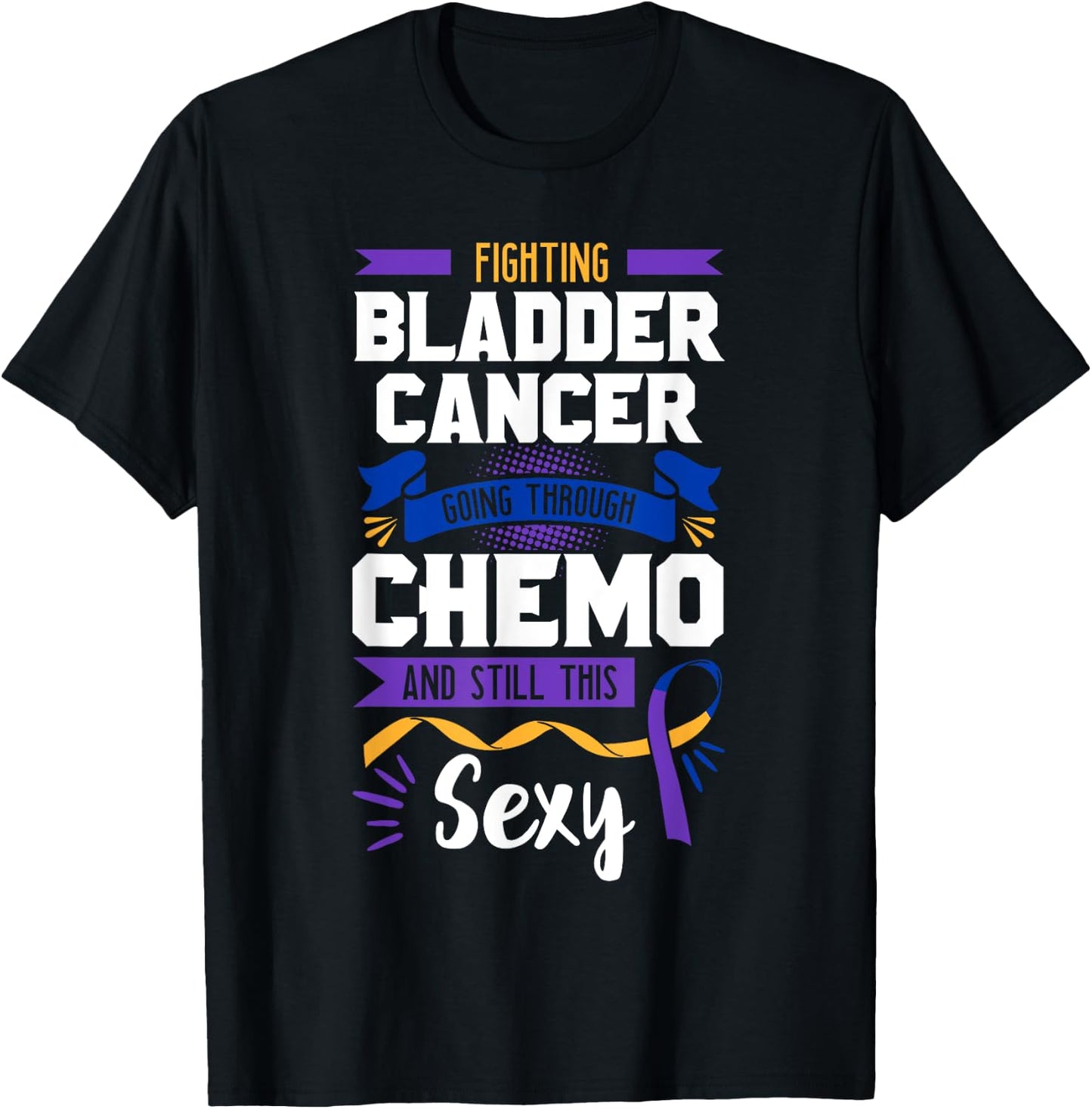 Fighting Chemo Bladder Cancer Purple Blue And Yellow Dysuria T-Shirt - T-Shirt | Black