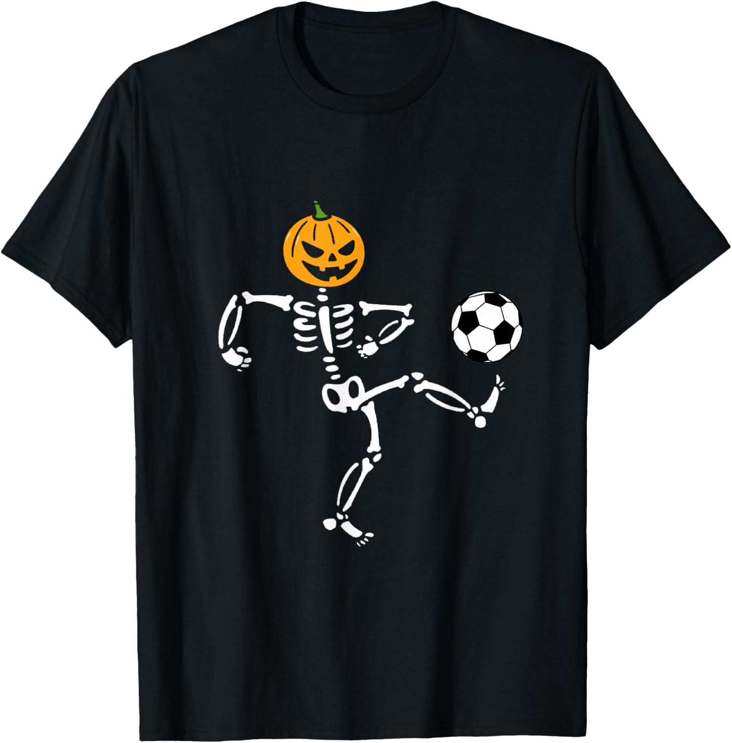 Pumpkin Skeleton Soccer Player Halloween Men Boys Soccer T-Shirt - T-Shirt | Black