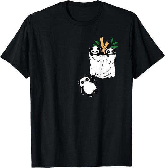 Panda In Pocket Panda Lover T-Shirt - T-Shirt | Black
