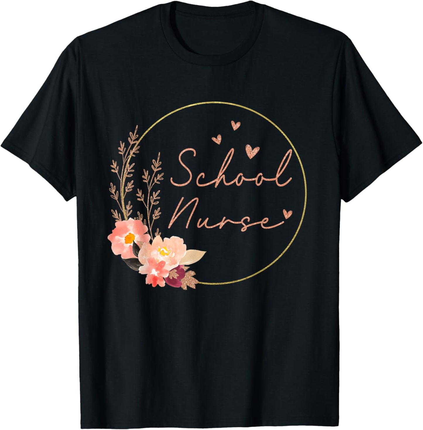 Women School Nurse Flower Floral Nursing Nurse Day - Week T-Shirt - T-Shirt | Black
