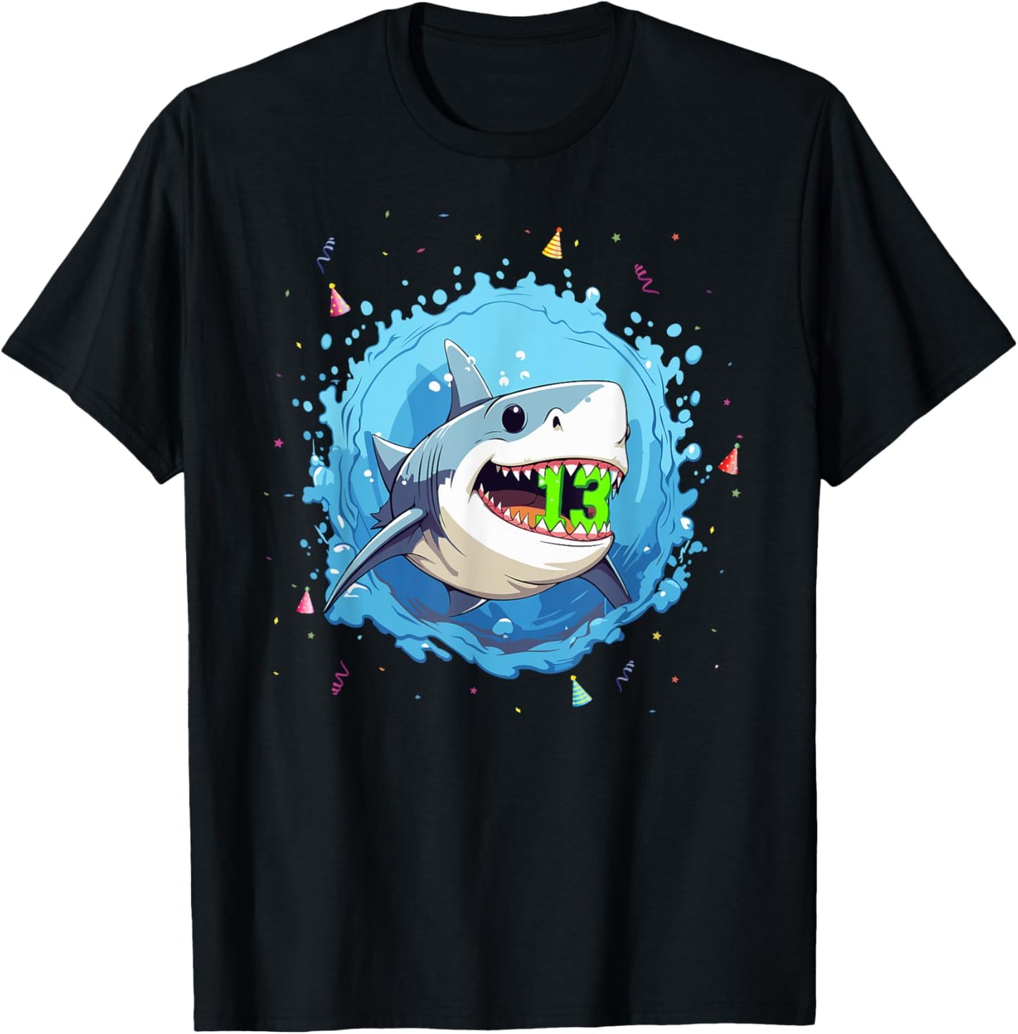 Sharks 13th Birthday Kids Shark Ocean 13 yrs Old Birthday T-Shirt - T-Shirt | Black