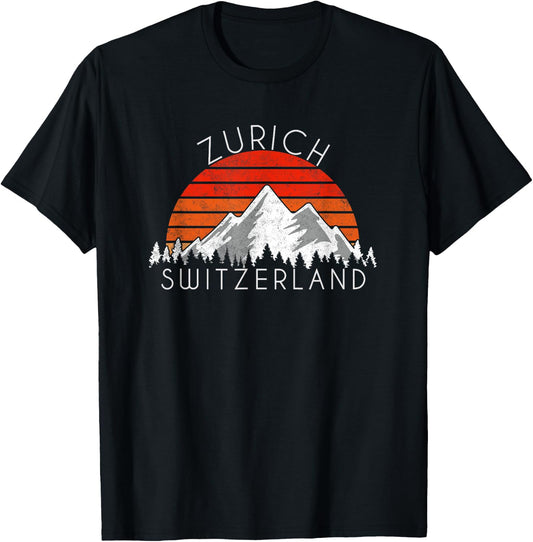 Vintage Zurich, Switzerland Distressed T-Shirt - T-Shirt | Black