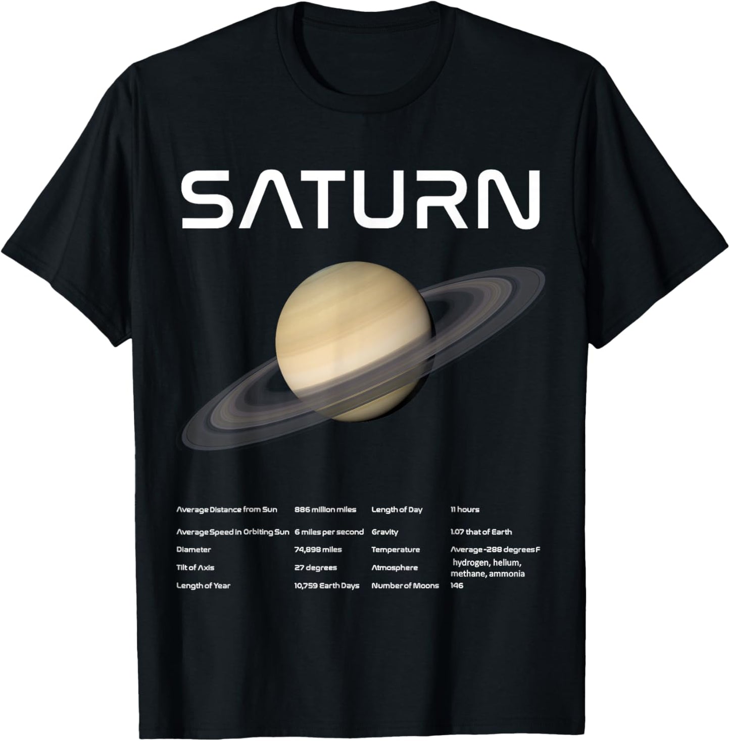 Nerdy Saturn Astronomy Science Planets Solar System Facts Wt T-Shirt - T-Shirt | Black