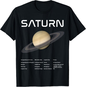 Nerdy Saturn Astronomy Science Planets Solar System Facts Wt T-Shirt - T-Shirt | Black