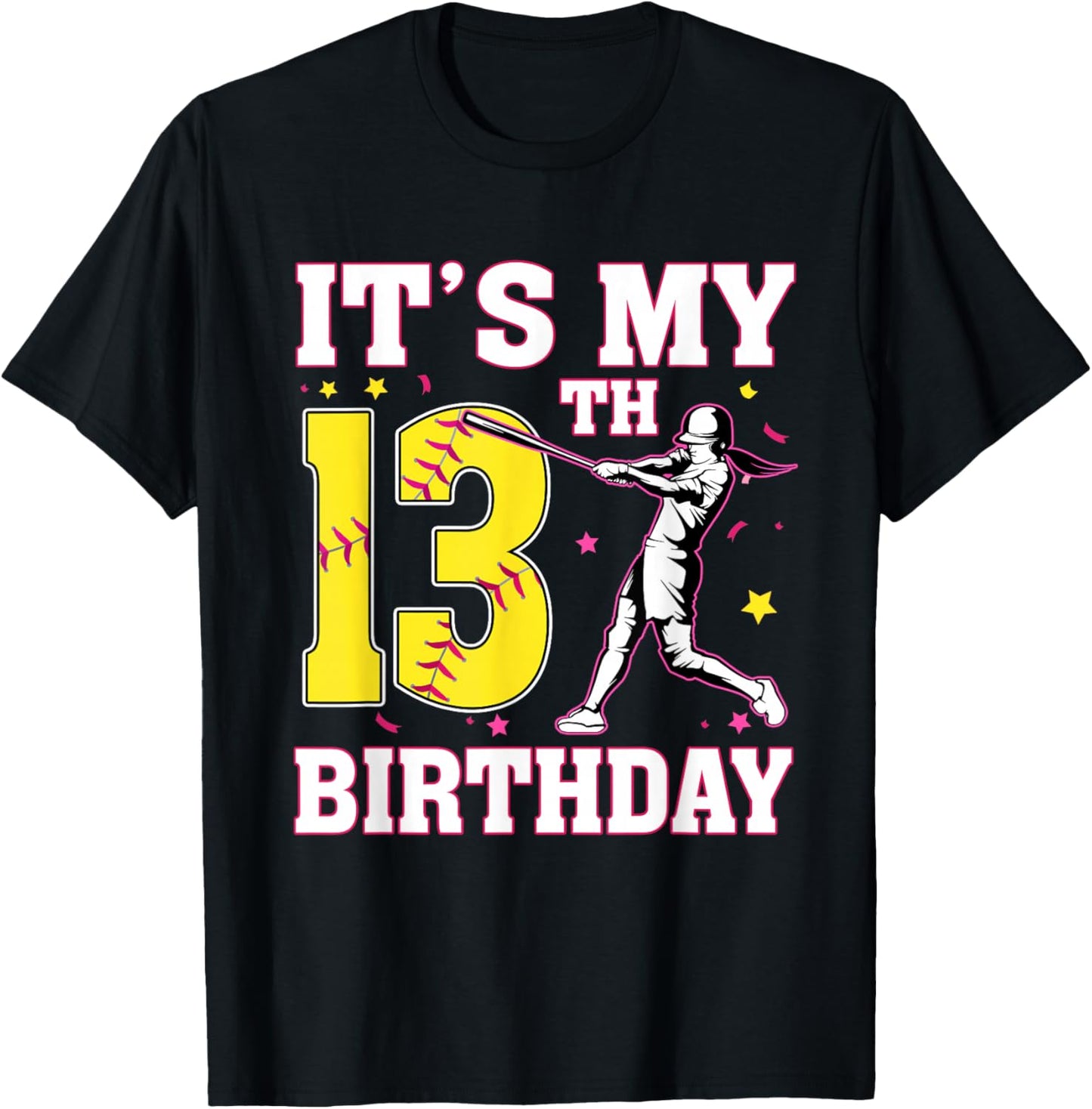 It's My 13th Birthday Softball Player Girl 13 Years Old T-Shirt - T-Shirt | Black