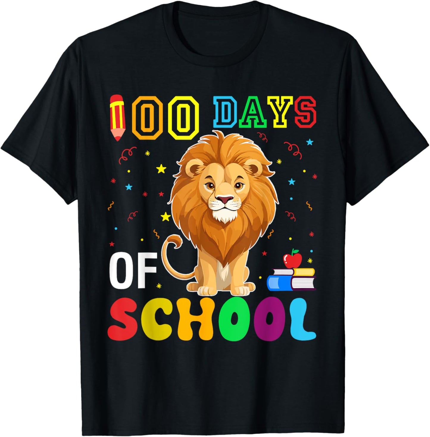 Funny Lion Lover Boys Girls 100 Days of School T-Shirt - T-Shirt | Black