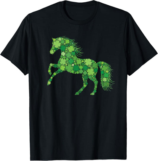 Funny Shamrock Horse Irish Leaf Horses St. Patrick's Day T-Shirt - T-Shirt | Black