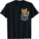 Funny Cat Shirt - Cat in Pocket Looking at a Butterfly Women Girls Kids T-Shirt - T-Shirt | Black