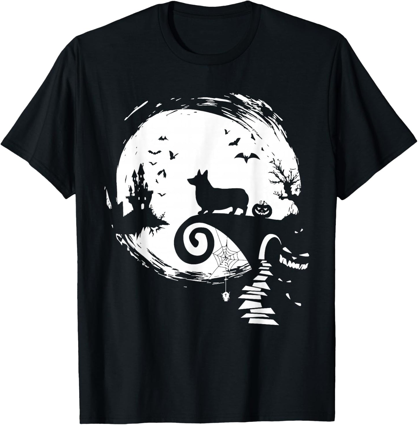 Corgi Dog and Moon Halloween Costume Dog Lover Funny T-Shirt - T-Shirt | Black