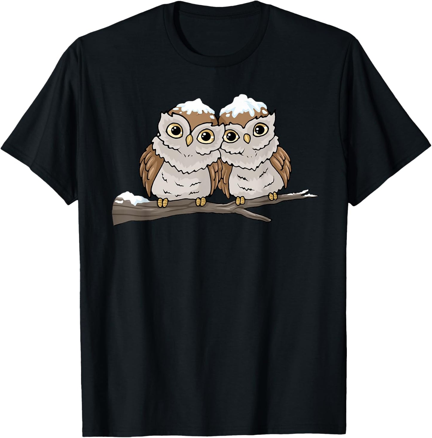 Christmas Owl Snow Bird Watching Gift Shirt Cute Owls T-Shirt - T-Shirt | Black