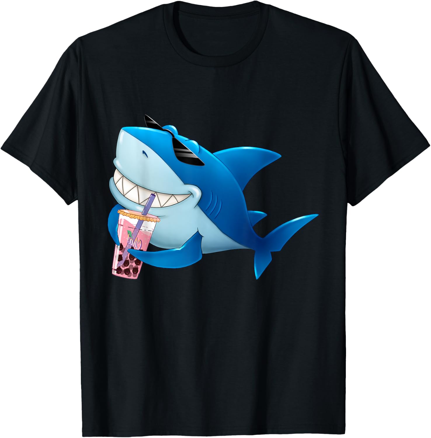 Cute Shark Drinking Bubble Boba Tea Boy Men T-Shirt - T-Shirt | Black