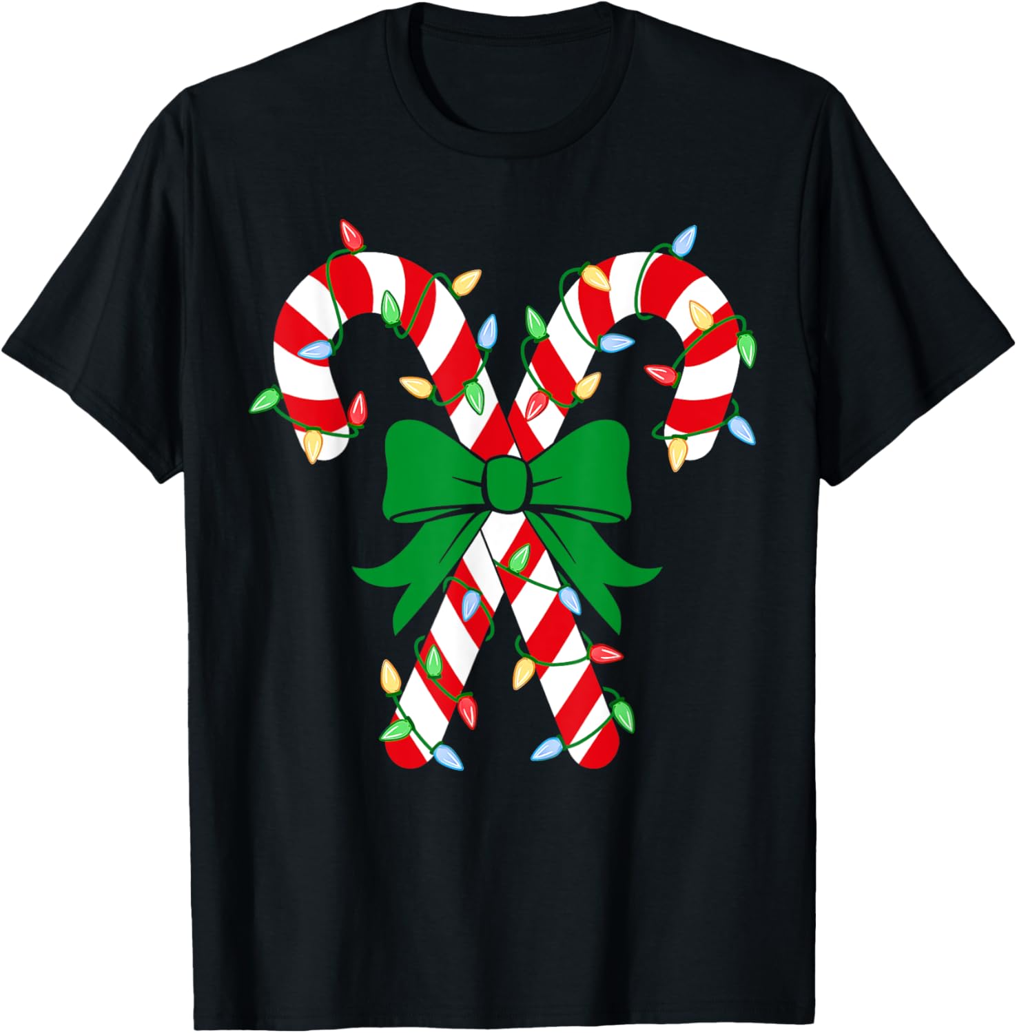 Candy Cane Crew Christmas Lights Family Matching Pajamas T-Shirt - T-Shirt | Black