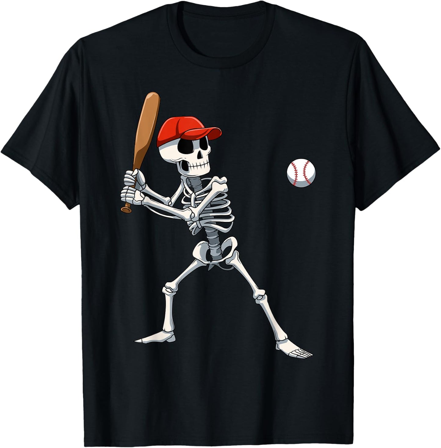 Baseball Skeleton Halloween Skeleton Playing Baseball T-Shirt - T-Shirt | Black