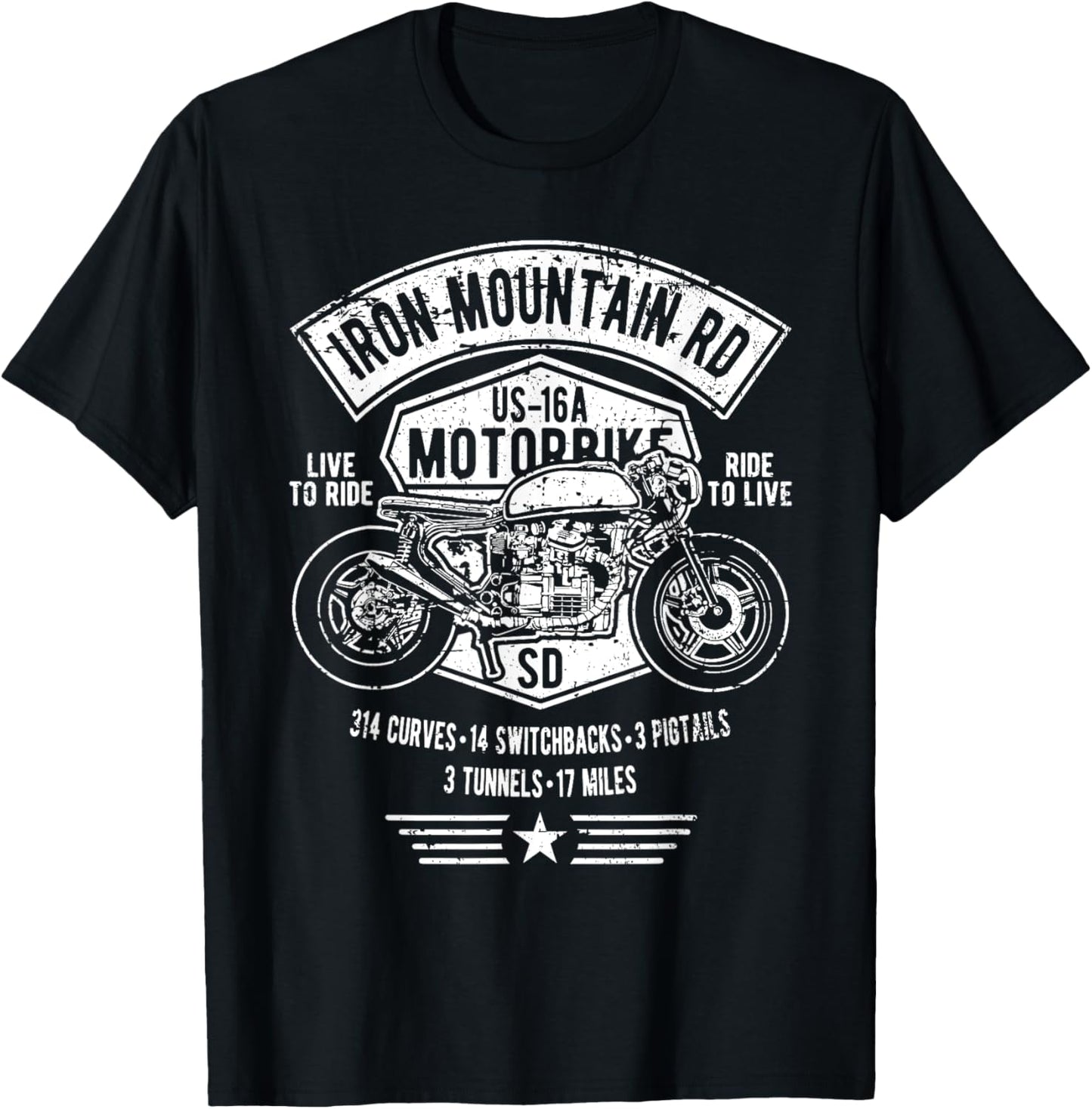 Iron Mountain Road US-16A South Dakota Motorcycle Design T-Shirt - T-Shirt | Black