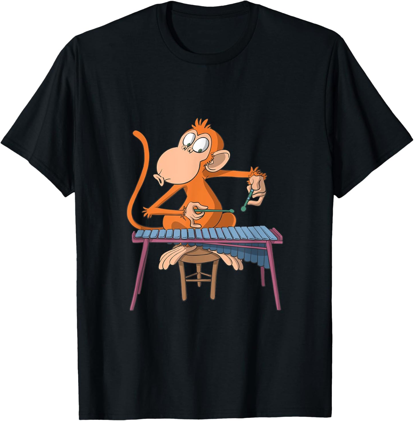 Monkey Plays Marimba Xylophone T-Shirt - T-Shirt | Black