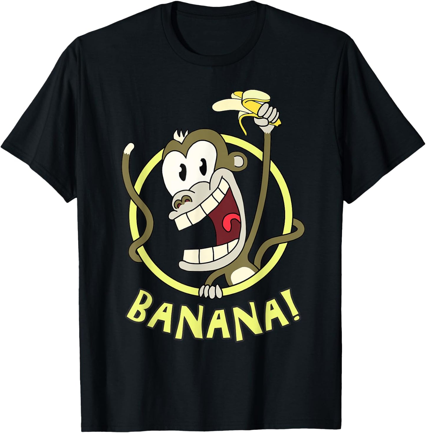 Happy Cartoon Banana Monkey.Cool, Funny and Cute. T-Shirt - T-Shirt | Black