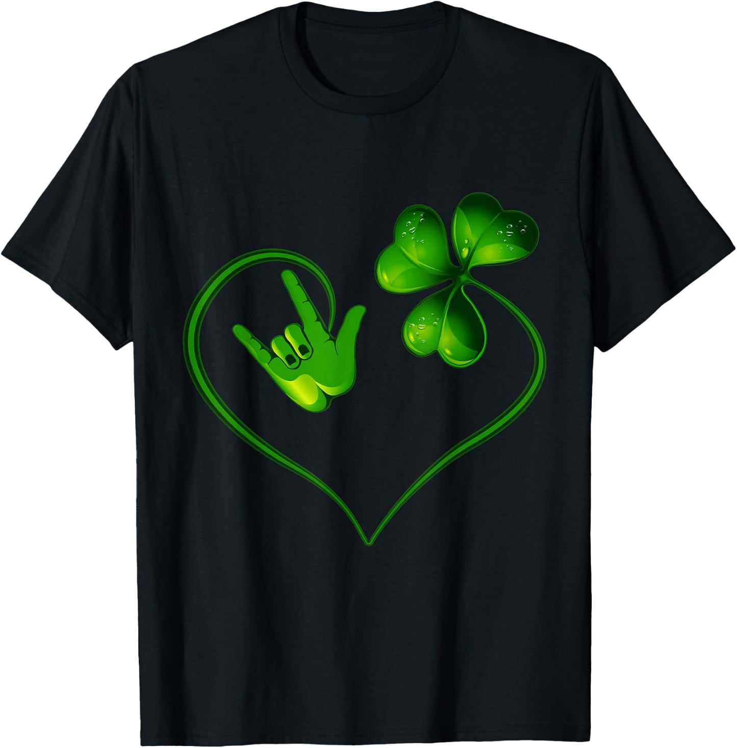 St Patricks Day I Love You ASL Sign Language Green Shamrock T-Shirt - T-Shirt | Black