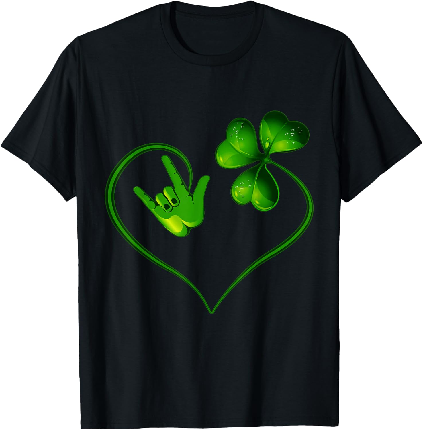 St Patricks Day I Love You ASL Sign Language Green Shamrock T-Shirt - T-Shirt | Black