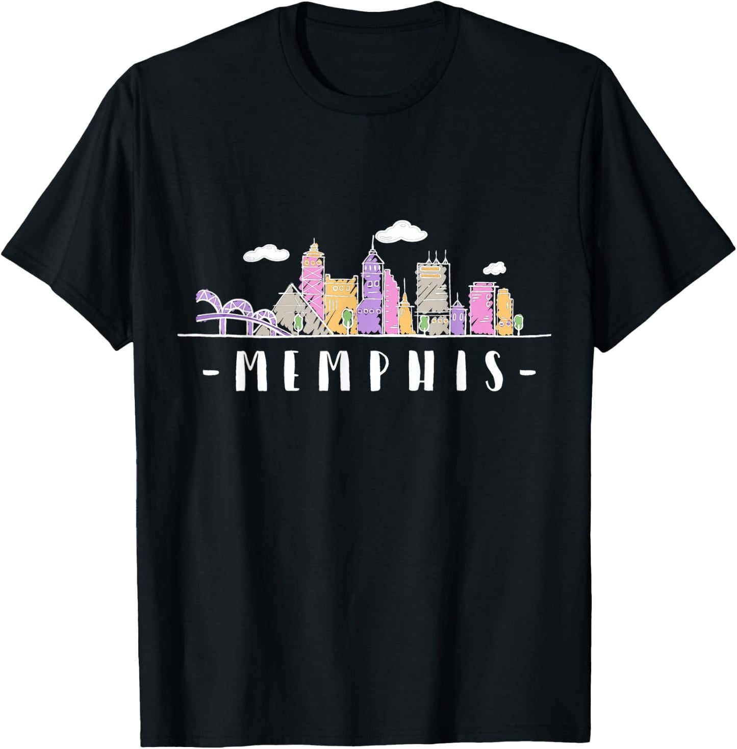 Memphis Skyline Tennessee Watercolour Souvenir Gift T-Shirt - T-Shirt | Black