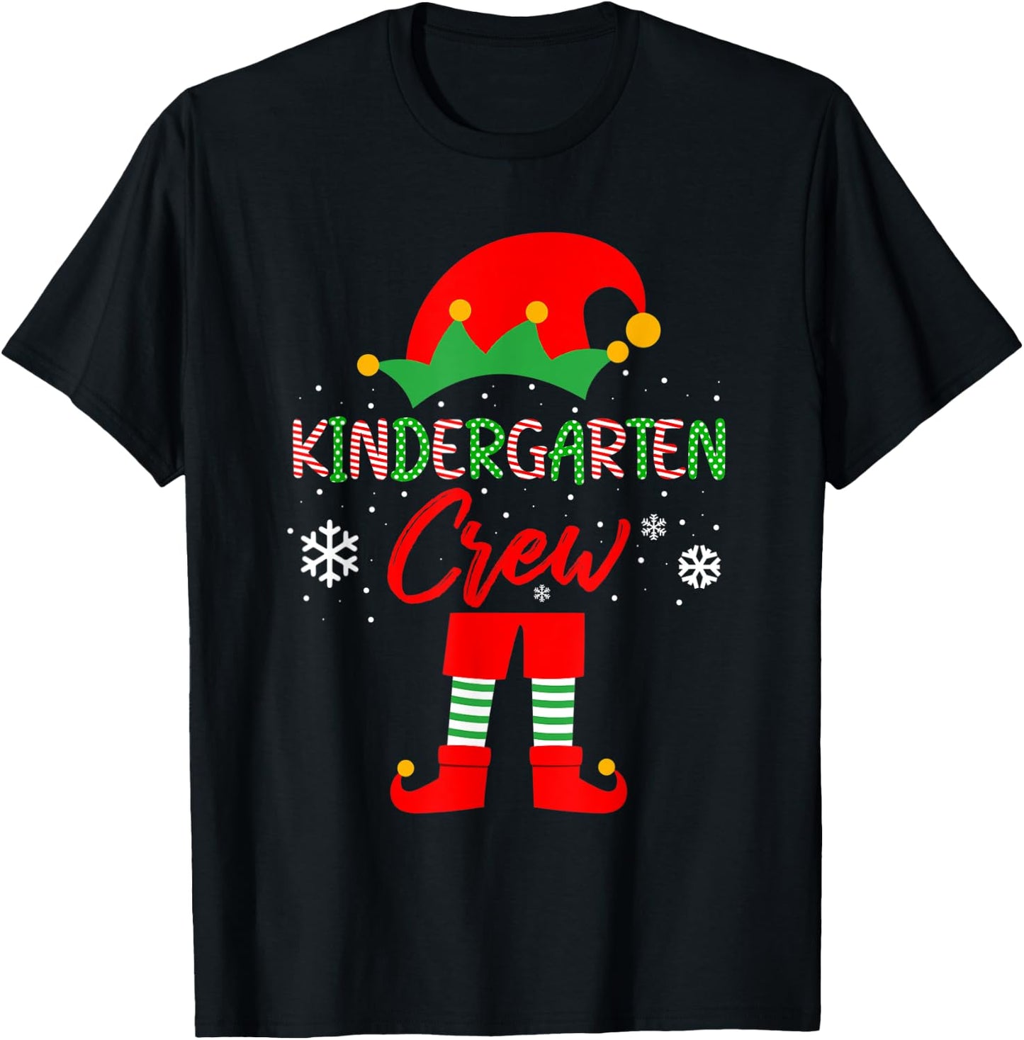 Kinder Crew Christmas Kindergarten Teacher Matching T-Shirt - T-Shirt | Black