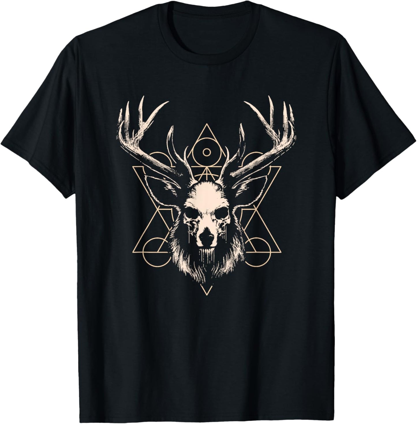 Unholy Deer Skull Design with Occult Symbols T-Shirt - T-Shirt | Black