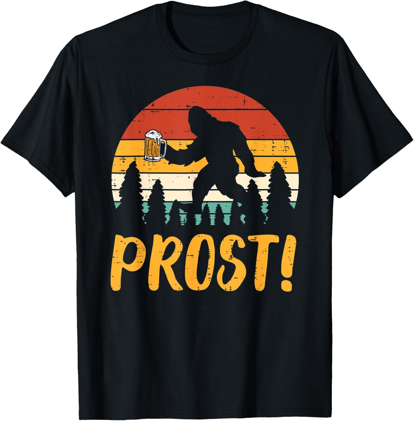 Bigfoot Sasquatch Prost Retro Bavarian Oktoberfest Men Women T-Shirt - T-Shirt | Black