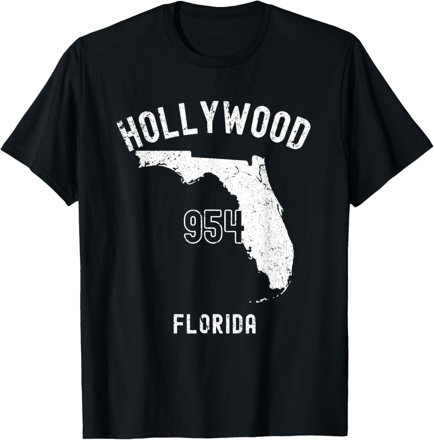 Hollywood Florida FL 954 Vintage Athletic Style T-Shirt - T-Shirt | Black