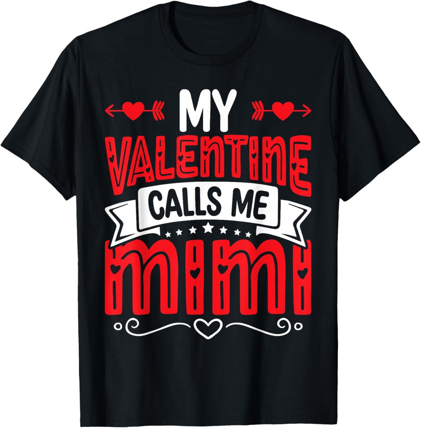 My Valentine Calls Me Mimi Groovy Valentine Hearts T-Shirt - T-Shirt | Black