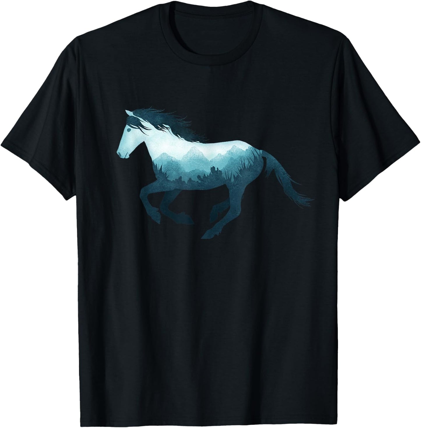 Wild Horse Mustang Equine Double Exposure Wildlife Animal T-Shirt - T-Shirt | Black