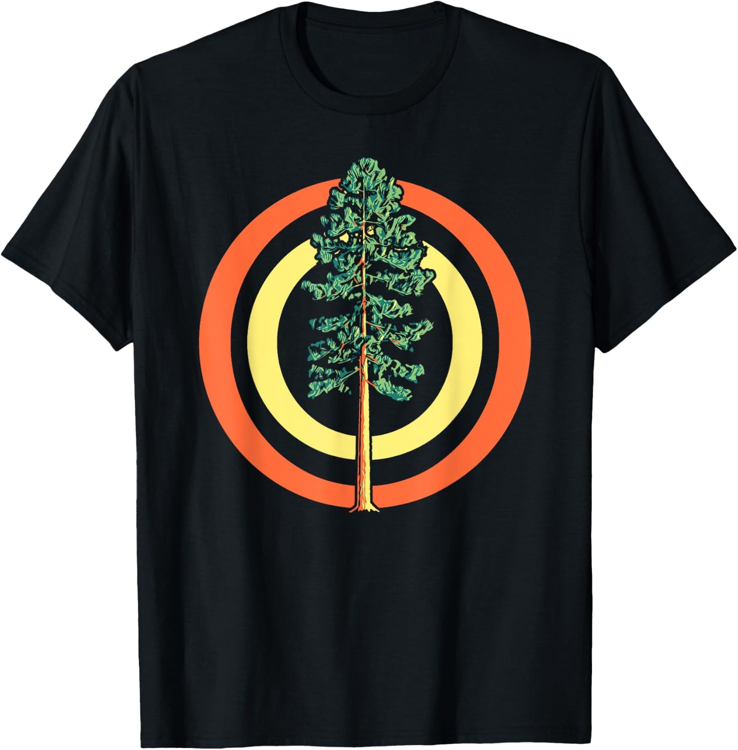 Retro Sun Minimalist Ponderosa Pine Tree Vintage Graphic T-Shirt - T-Shirt | Black