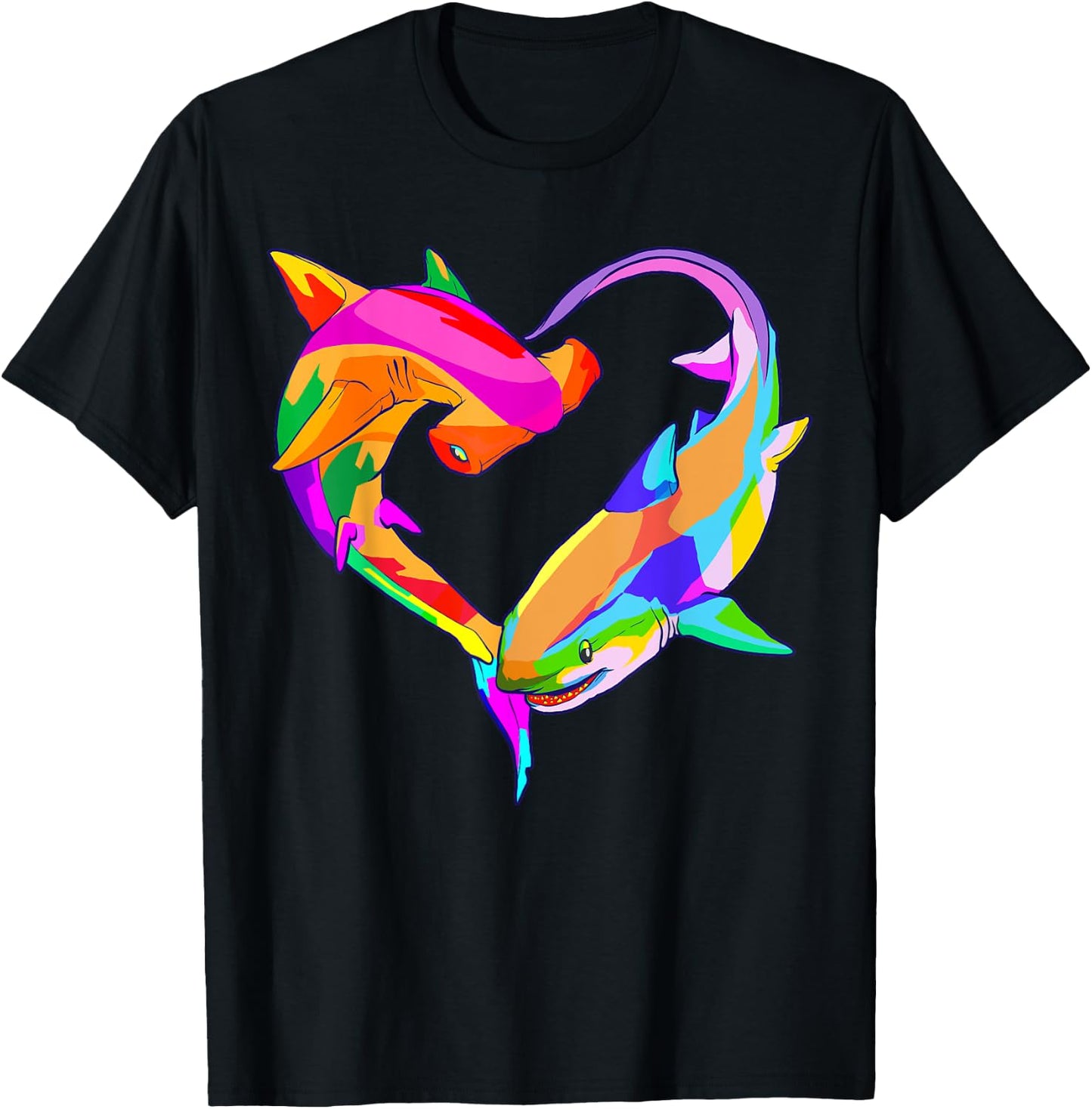 Love Heart Shark Valentine's Day I Love Sharks Colorful T-Shirt - T-Shirt | Black