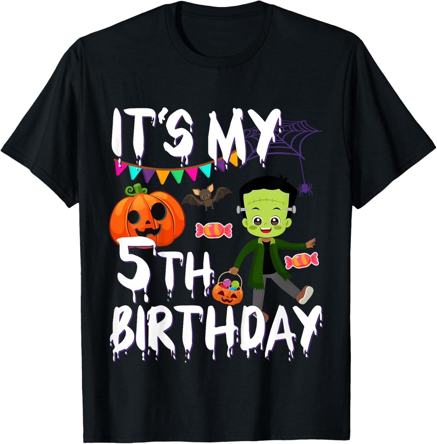 Kids 5th Birthday Monster Pumpkin Halloween Costume T-Shirt - T-Shirt | Black