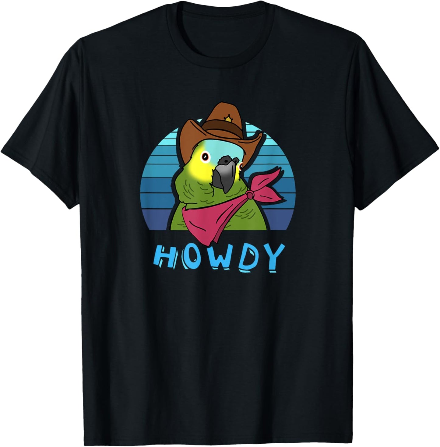 Aesthetic Howdy Parrot Funny Cowboy Blue Fronted Amazon Bird T-Shirt - T-Shirt | Black