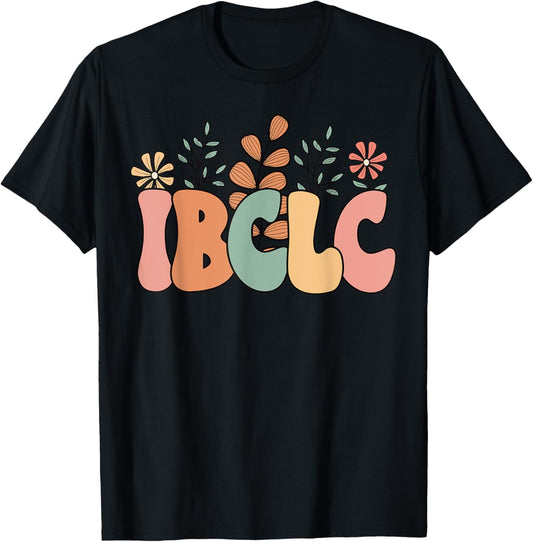 Retro Wildflower IBCLC Breastfeeding Lactation Consultant T-Shirt - T-Shirt | Black