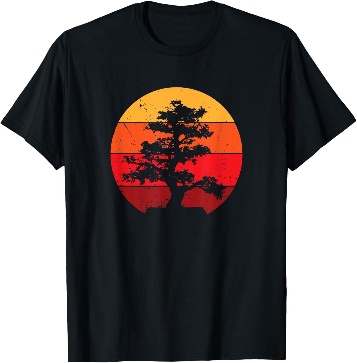 Pacific Ocean Beach Bonsai Tree Sun Retro Vintage T-Shirt - T-Shirt | Black