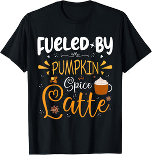 Fueled By Pumpkin Spice Latte Fall Autumn Season Coffee T-Shirt - T-Shirt | Black