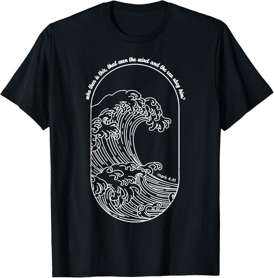 Vintage Wind And Waves Obey Christian Jesus Japanese Wave T-Shirt - T-Shirt | Black