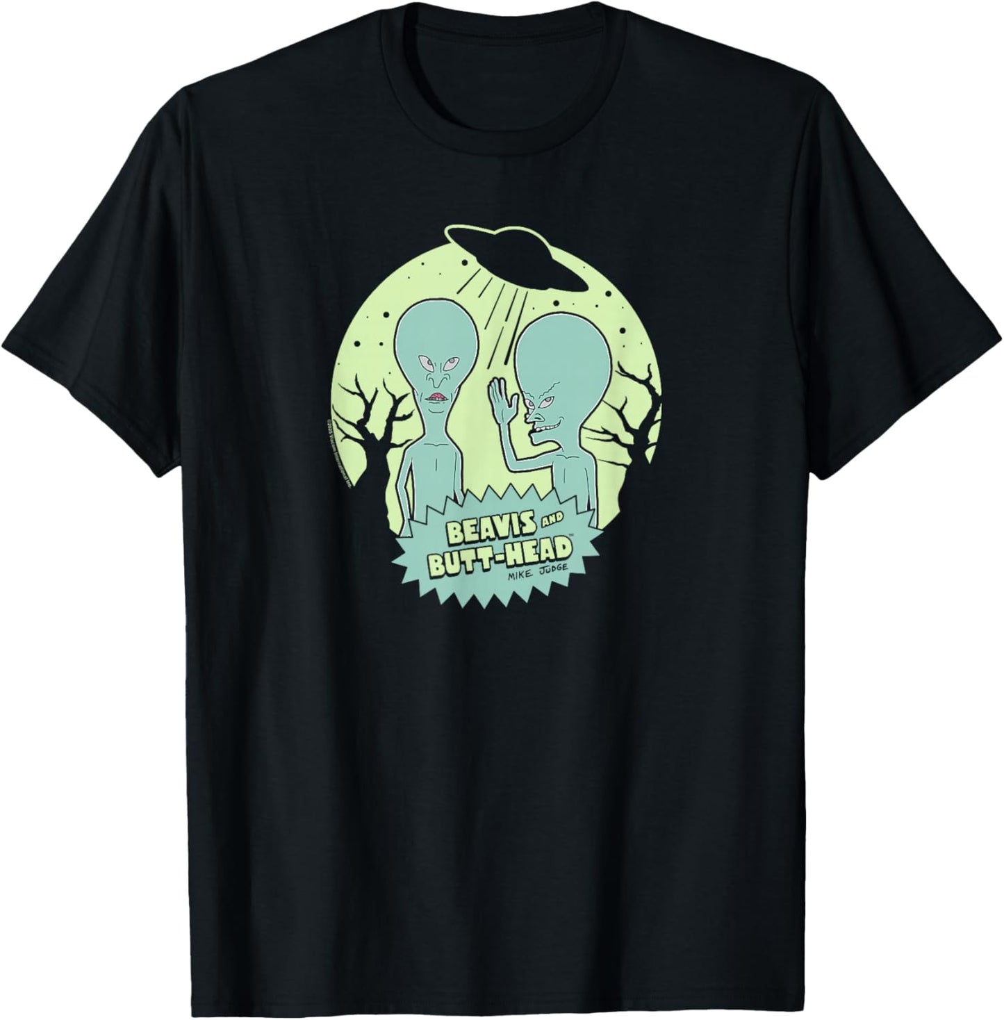 Beavis and Butt-Head Aliens with UFO Retro Funny Cartoon T-Shirt - T-Shirt | Black