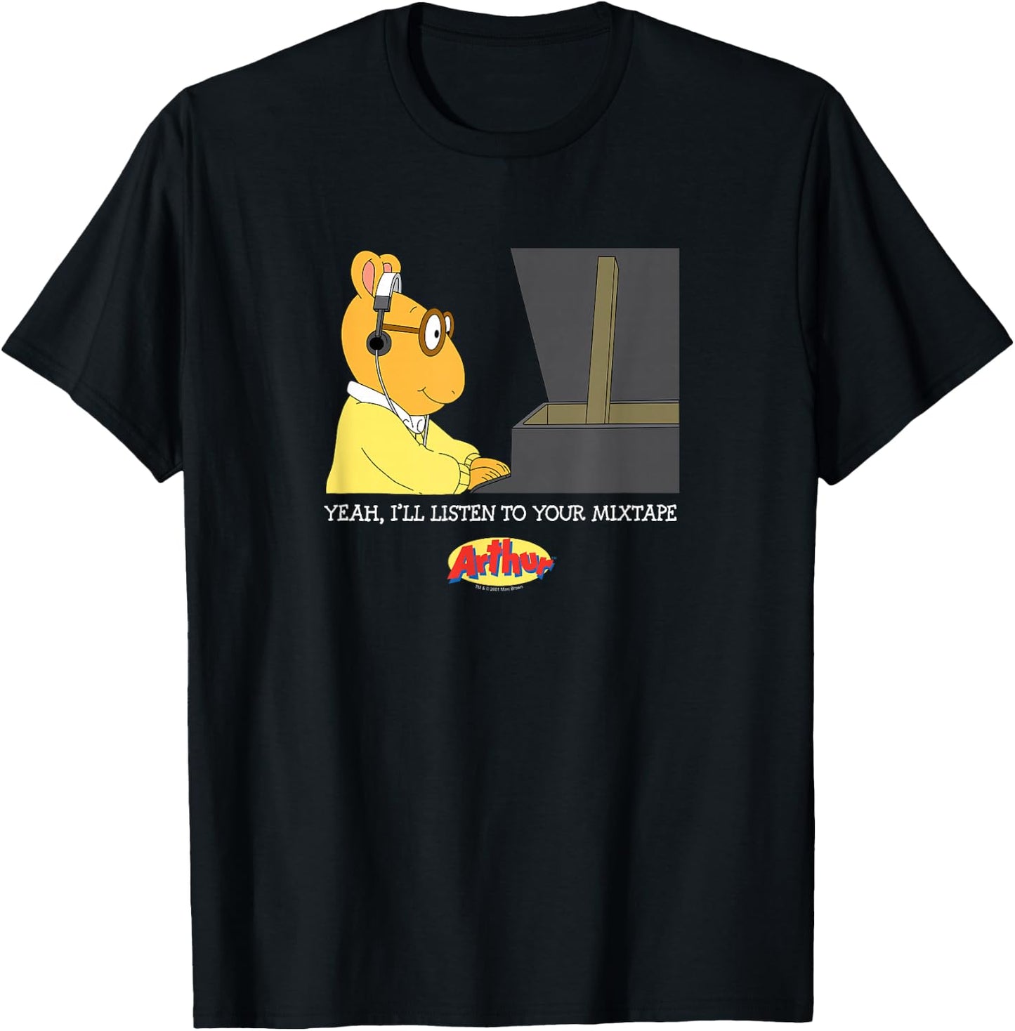 Arthur Adults Black Cartoon , Small, Short Sleeve, , Modern Lightweight, Music, Dance, Casual T-Shirt - T-Shirt | Black
