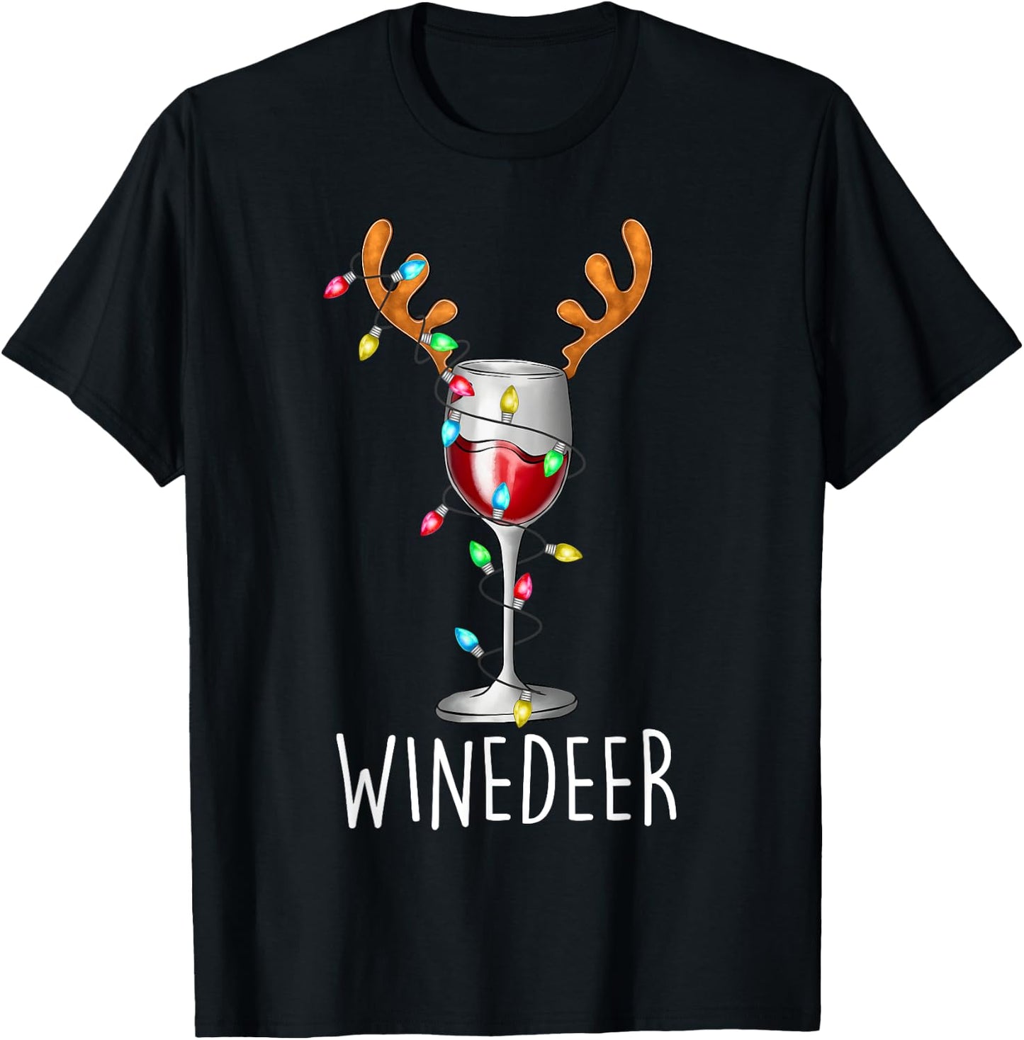 Winedeer Reinbeer Santa Hat Reindeer Couple Xmas Matching T-Shirt - T-Shirt | Black