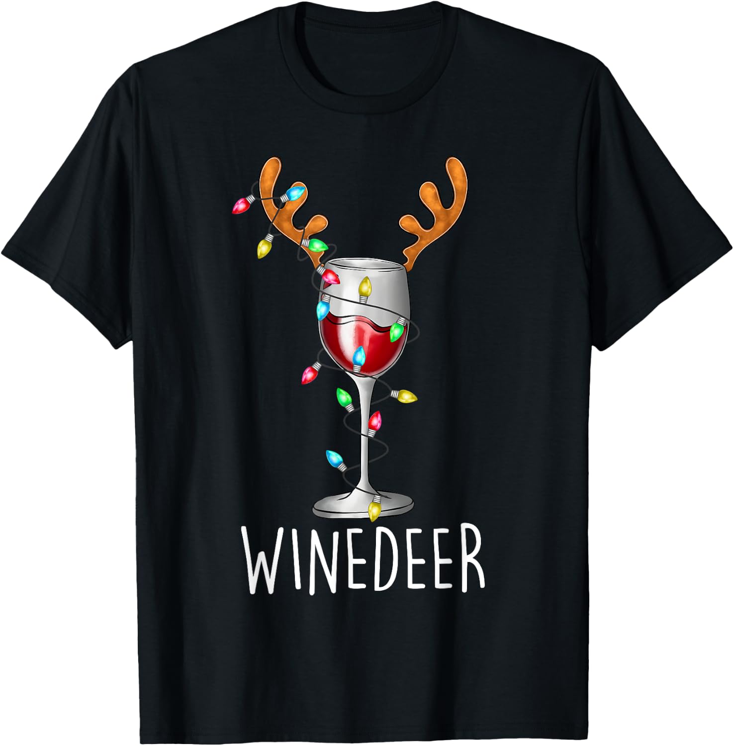 Winedeer Reinbeer Santa Hat Reindeer Couple Xmas Matching T-Shirt - T-Shirt | Black