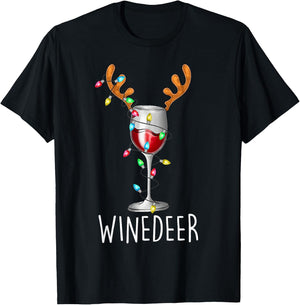 Winedeer Reinbeer Santa Hat Reindeer Couple Xmas Matching T-Shirt - T-Shirt | Black