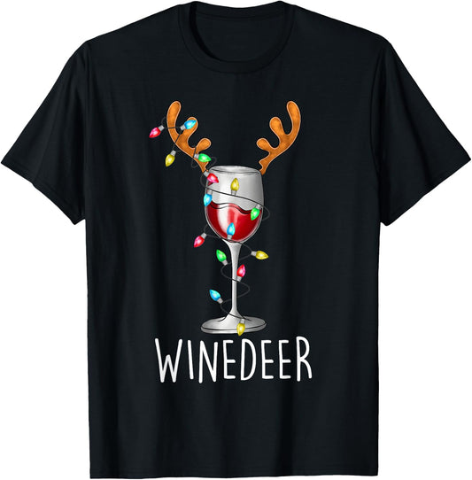 Winedeer Reinbeer Santa Hat Reindeer Couple Xmas Matching T-Shirt - T-Shirt | Black