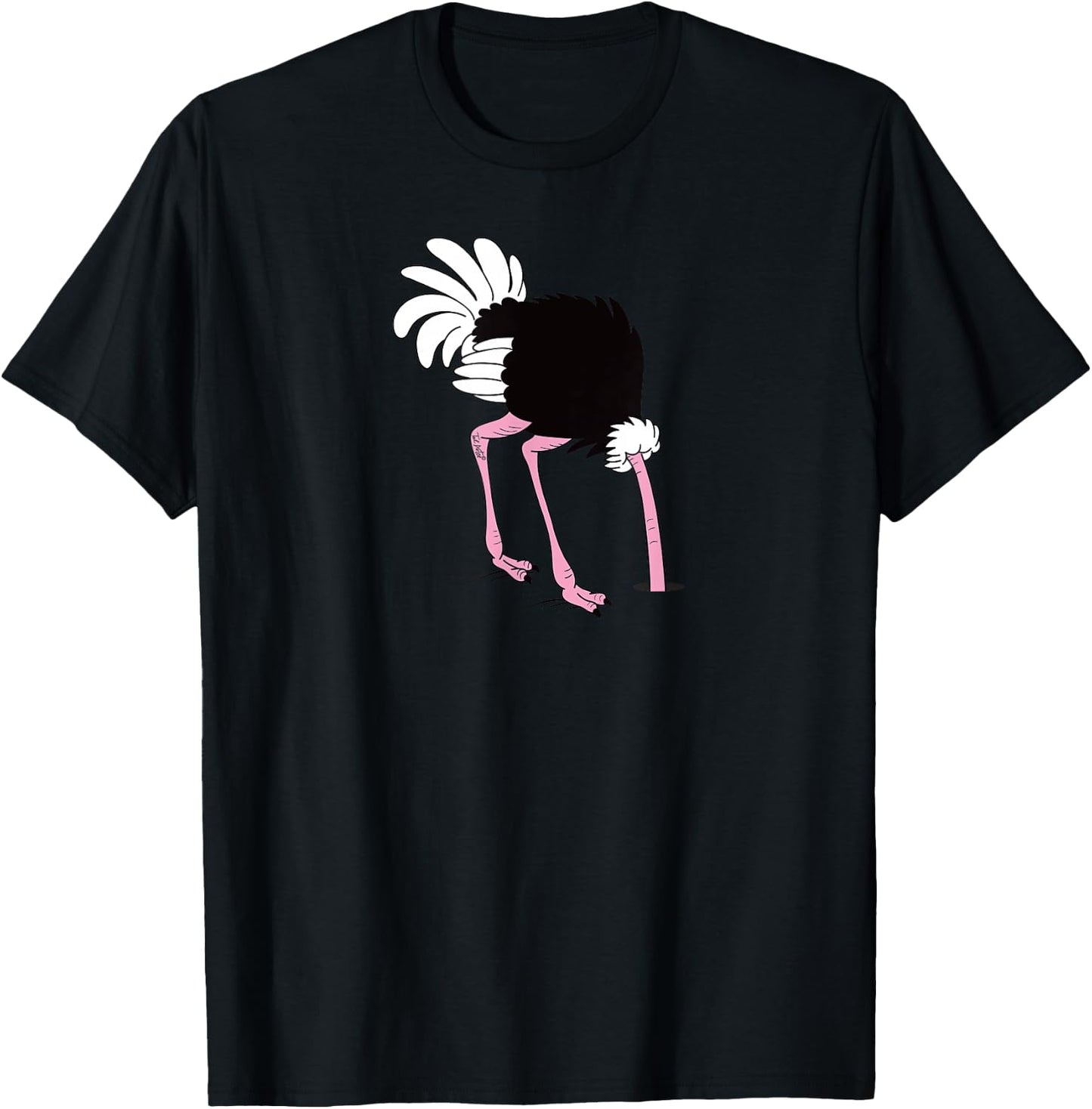 Funny Cute Ostrich Hiding Head in sand Cartoon T-Shirt - T-Shirt | Black