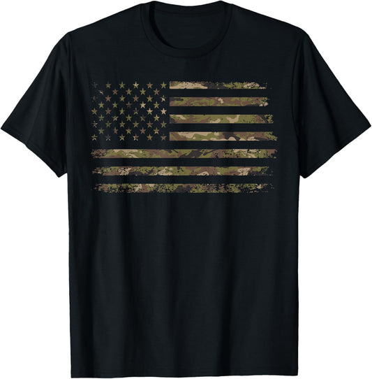 Camo American Flag USA Camouflage Men Boys Women Girls Kids T-Shirt - T-Shirt | Black