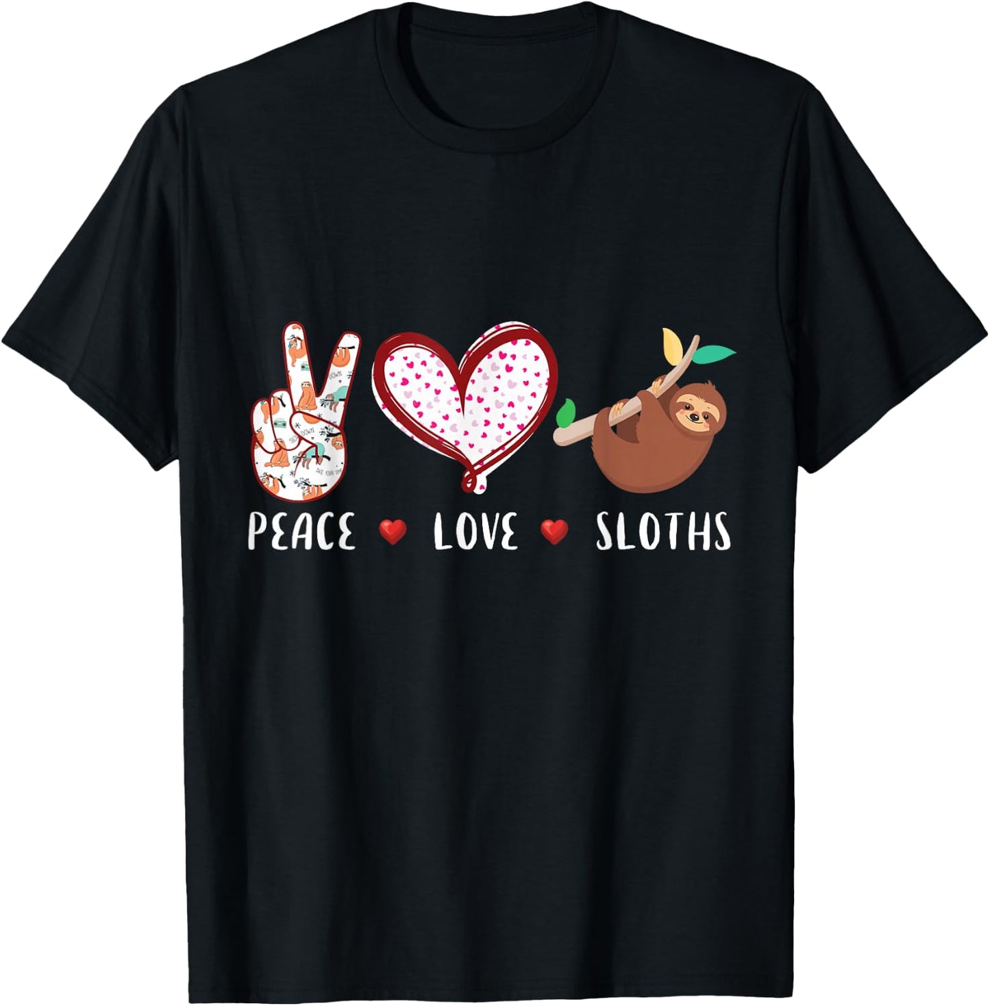 Peace Love Sloths Gifts Men Women Kids Boys & Girls Sloth T-Shirt - T-Shirt | Black