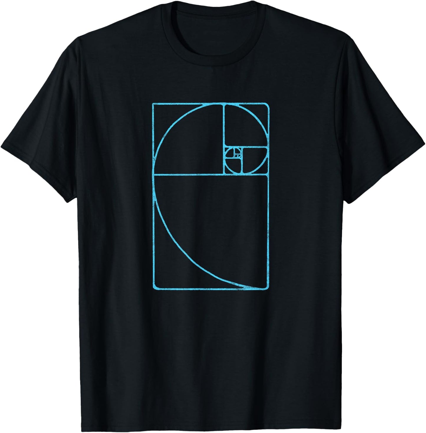 Blue Fibonacci Sequence Golden Ratio Spiral Distressed T-Shirt - T-Shirt | Black